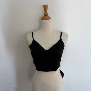 Lulus Womens Top Small Black Tie Up Back Sleeveless Crop Top Minimalist NWT